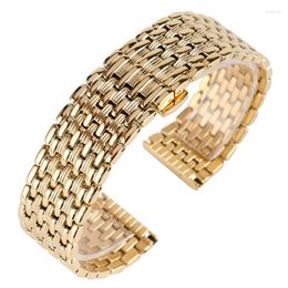 Watch Bands 18mm 20mm 22mm Solid Gold Strap Stainless Steel Watchband Adjustable Replacement Fashion Bracelet 2 Spring Bars