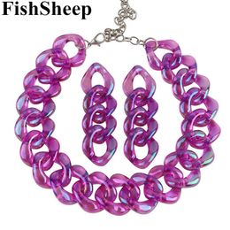 Chains FishSheep Transparent Colourful Acrylic Choker Necklace For Women Trendy Long Chunky Chain Link Collar Necklaces 2023 Fashion