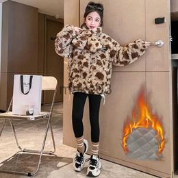 Jackets 2023 Korea Winter Children Girl Jacket Thicken Plus Velvet Elementary Girl Coat High Collar Bandhnu Outwear Kid Plush Scarf Coat J231115