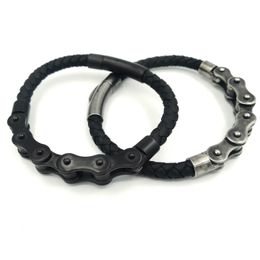 Bangle Jln Locomotive Chain Bracelet Punk Rock Style Stainless Steel Motorcycle Biker Pu Leather Bracelets For Men Drop Delivery Jewel Dhpk3