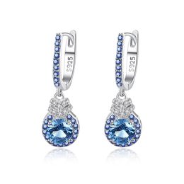 Sapphire Dangle Earrings S925 Silver Micro Set Blue Zircon Vintage Earrings European Women Fashion Earrings Women Wedding Party Jewellery Valentine's Day Gift SPC