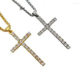 Pendant Necklaces Black Knight Full Big Rhinestones Cross Necklace Stainless Steel Bling Hip Hop Jewellery BLKN0560