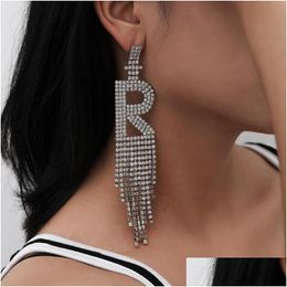 Dangle Chandelier Lacteo Luxury Shiny Lced Out Paved Rhinestone 7 Style Letter Drop Earrings For Women Fashion Banquet Par Dhgarden Dhg2X