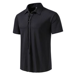 Summer fashion men cotton short sleeve solid Colour drawstring casual baseball jersey t shirt