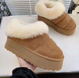 Chestnut plushy tazzlita platform slippers boots hardwood shearling fur lined cuff slide puff quilted sheepskin ankle booties designer shoes