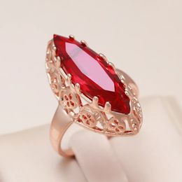 Solitaire Ring Kinel New Trend 585 Rose Gold Unique Women's Ring Daily Hollow Ring Horse Eye Natural Zircon Fashion Party Jewelry Gifts 231115