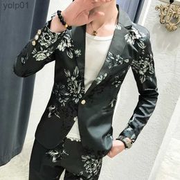Men's Jackets (Jackets+Pants) 2023 Men's Spring Printed Business Blazers/ Slim Fit Casual Suit of Two Pieces Groom's Wedding Dress S-3XLL231116