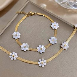 Bangle Lifefontier 316L Stainless Steel Shell Flower Bracelets Necklace For Women Chic Simple Floral Bracelet Delicate Jewellery Gifts