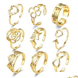 Band Rings Voleaf Cut Openwork Stainless Steel Clover Rings For Women Arrow Infinite Jewlery Men Vrg105 Drop Delivery Jewellery Ring Dhwmq