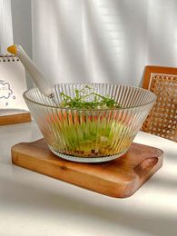 Bowls Transparent Salad Bowl Japanese Style Glass Round Household Tableware Set Creative Fruit Dessert Cake Striped Kitchen Supplies