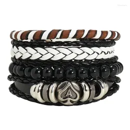 Bangle Fashion Luxury Handmade Braided Wrap Leather Bracelets For Men Punk Style Vintage Charm Beads Wristbands Jewellery