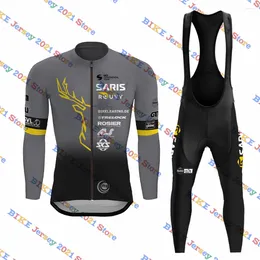 Racing Sets 2023 SARIS ROUVY Sauerland Team Cycling Jersey Set Summer Long Sleeve Bike Shirts Suit Mens Clothing Bicycle Bib Shorts MTB Wear