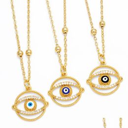 Pendant Necklaces Voleaf Blue Evil Eye Necklaces For Women Crystal Gold Plated Pendant Greek Turkish Jewellery Wholesale Vne107 Drop Del Dh70C