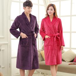 Women's Sleepwear Women Men Warm Coral Fleece Long Bathrobe Soft Flannel Nightgowns Bridesmaid Kimono Bath Robes Peignoir Dressing Gown