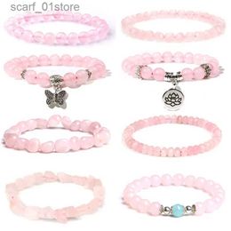 Chain Tren Rose Quartzs Bracelet Pink Crystal Beads Bracelets Stretch Natural Stone Charms Bangles Healing Women Jewellery Reiki GiftL231115