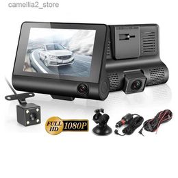 car dvr Dashcam Car DVRs 4 Inch Car Camera FHD 1080P Auto Recorder Dash Cam 3 Camera Lens Registrator with Rear View Camera Q231115