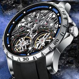 Wristwatches Sports Automatic Mechanical Watches Mens Luxury Brands Mark Fairwhale Steel Clock Double Tourbillon Skeleton WristWatch Man