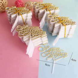 Festive Supplies 100pc/lot Happy Birthday Cake Topper Sign Bling Decoration Hand Writing Boy&Girl Dessert D