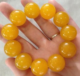 Strand Selling Jewelry>>>Natural Jadeite Bracelet Quartz Bracelets For Men And Women Large Beads Yellow Stone 20mm