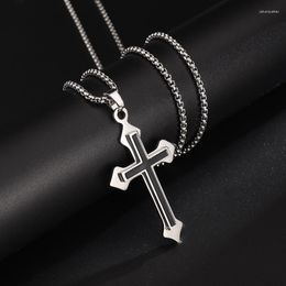 Pendant Necklaces Classic Simple Christian Double Black Cross For Men Women Stainless Steel Chain Church Worship Blessing Jewellery Gift