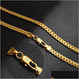 Chains 5Mm 18K Gold Plated Chains Flat Necklaces For Men Women Fashion Hip Hop Jewelry Accessories Gift With Stamp High Quality 20 Inc Dhs1X