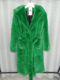 Women's Fur Faux winter Real Rex Rabbit grass coat Natural fur long women's wear green 231114