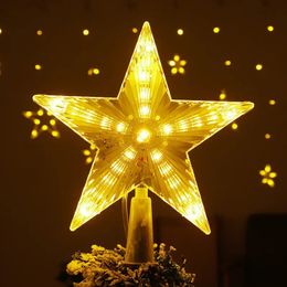 Decorative Objects Figurines Christmas Tree Top Star Pentagram Lights LED Warm White Light Ornament Year Home Decoration Navidad 231114