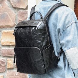 Backpack Leather Computer Hand Grab Grain Plant Tanned Men's Large Capacity School Bag For Middle Scho