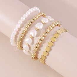 Imitation Pearl Heart Bracelet Bangle for Women Sequins Ball Beaded Chains Bracelets Wedding Party Jewellery