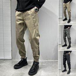 Men's Pants Men Cargo Pockets Drawstring Solid Color Ankle-banded Young Style Warm Hip Hop Elastic Waist Fall Pantalones Hombre