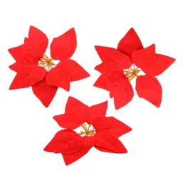 Decorative Flowers Artificial Christmas Red Velvet Poinsettia Floral Picks For Wreath Tree Ornaments(24 Pcs/Red)