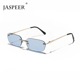 Sunglasses JASPEER Rimless Rectangle Sunglasses Women UV400 Driving Sun Glasses Men Clear Colour Summer Accessories Square Small Size 231114