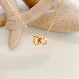 Pendant Necklaces Classic Minimalist Double Heart Gold Plated Stainless Steel Not Fade Necklace Fashion Jewelry Party Gift For Women Girls