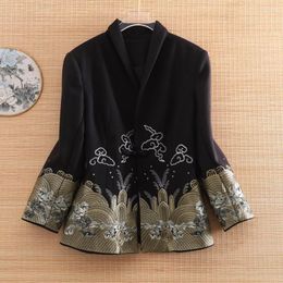 Ethnic Clothing High Quality One Plate Button Wool Jacket Autumn Winter Vintage Suit Women Luxurious Embroidery Elegant Lady Top Coat S-XXL