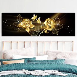 Wall Art Decor Modern Abstract Oil Painting on Canvas Posters and Prints Wall Art Painting Gold Flower Canvas Picture for Home Decoratioin