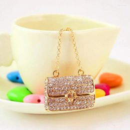 Keychains XDPQQ Creative Square Bag Shape Keychain White Rhinestone Women Accessories Key Ring Metal Small Gift