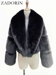 Women s Leather Faux ZADORIN Luxury Designer Clothing Women Cropped Black Fur Coat Long Sleeve Fluffy Jacket Winter Coats 231114