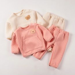 Rompers Children Autumn Winter Casual Clothing Set Warm and Soft Cute Cartoon Sweater Pants Two piece Suit 0 24M 231115