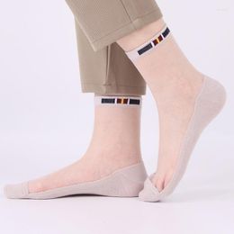 Men's Socks 10 Pairs Mens Silk Short Summer Nylon Thin Transparent Striped Soft Elastic Cotton Bottom Business Gentleman Sokken Brand