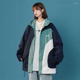 Women's Jackets Color Block Female Spring Autumn Coats Hooded Baseball Uniform Chic Korean Student Women Girls Clothing D1244