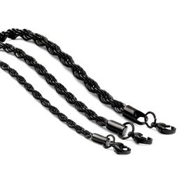 Chains Black Twisted Rope Chains Not Fade Mens 304 Stainless Steel Basic Punk Choker Necklace For Women Fashion Design Hip Hop Jewellery Dhocs