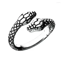 Cluster Rings Silver Colour Creative Terndy Two-headed Snake Animal Charm Women Girl Birthday Party Jewellery Gift