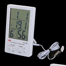 Temperature Instruments Wholesale Digital Indoor Outdoor Lcd Clock Thermometer Hygrometer Temperature Humidity Metre C/F Large Sn Kt-9 Dhi0M
