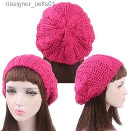 Berets Fashion Lady Girl Twisted Hemp Flower Beret Women Warm Knitted Beanie Hat Multicolor Winter Handmade Knitting Cable Cap YD010L231115