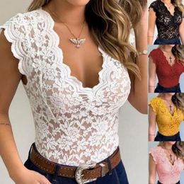 Women's Blouses Lace Shirts Sexy Club Female Acrylic Deep V Summer Fashon Tops Neck Sleeveless Top