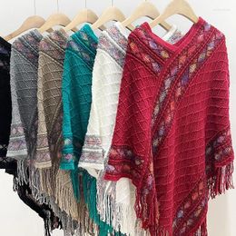 Scarves Ethnic Style Loose Shawl Cloak Women's Knitted Tassel Scarf Tourism Outwear Split All-Match Travel Wraps