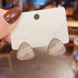 Stud Earrings 2023 Ins Style Trendy Elegant Pearl Crystal Triangle Geometric For Woman Girl Fashion Jewellery