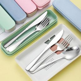 Dinnerware Sets 3pcs Portable Cutlery Set Knifes Fork Spoon Storage Camping Box Tableware Travel With I0u6