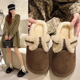 Slippers 2023 Winter Short Boots Women's Plush Slip On Flat Solid Color Shoes Warm Indoor Lamb Wool Comfortable