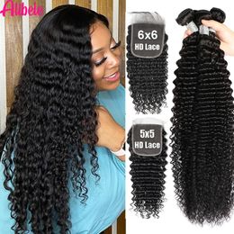 Synthetic Wigs 6x6 5x5 HD Lace Closure With Bundles Deep Wave Brazilian Remy Curly Hair Weave LaceClosure 231115